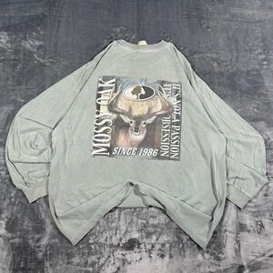 Y2K Mossy Oak Green Deer Graphic Long Sleeve Shirt - size XL
